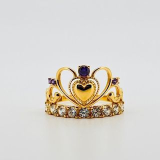 ANILLO CORONA CON CIRCONITAS BLANCO Y MORADO 18K