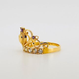 ANILLO CORONA CON CIRCONITAS BLANCO Y MORADO 18K