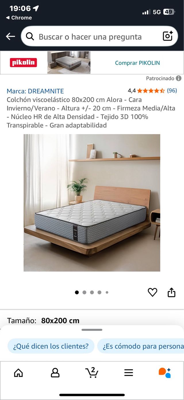 Materasso in memory foam 80x200. Sref