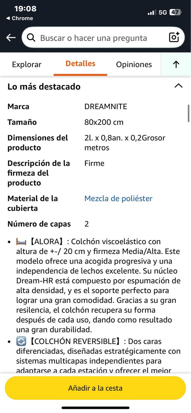 Materasso in memory foam 80x200. Sref