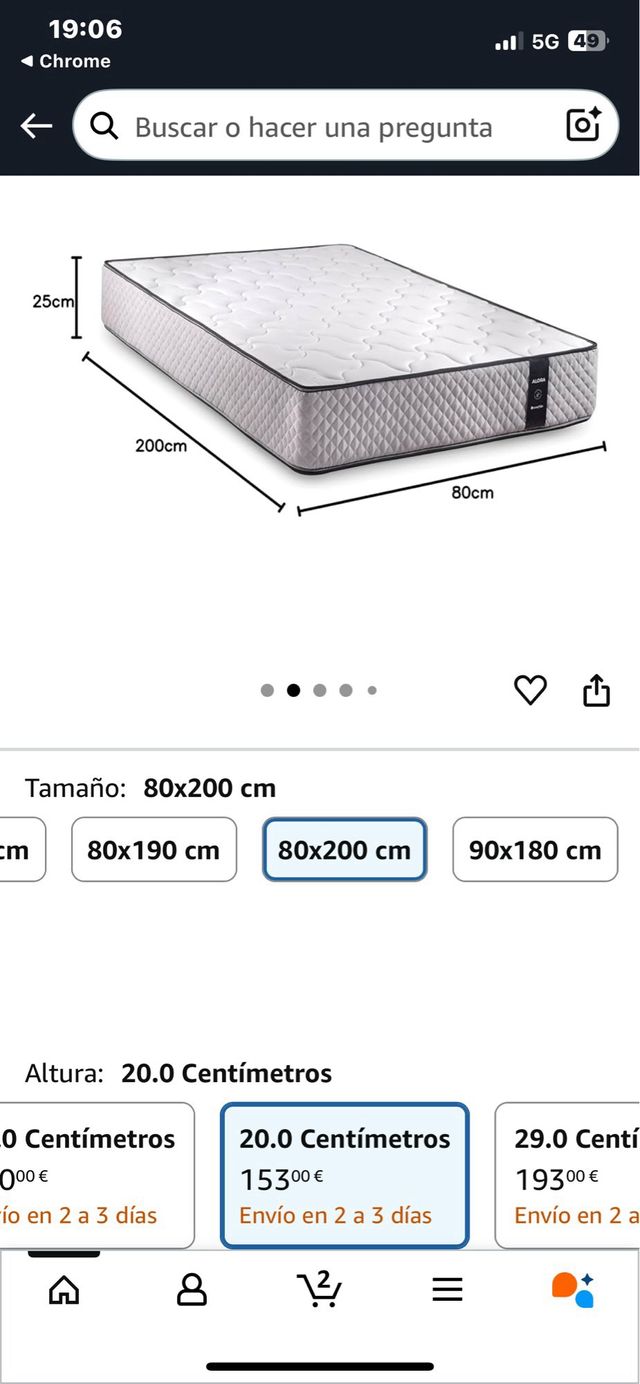 Materasso in memory foam 80x200. Sref