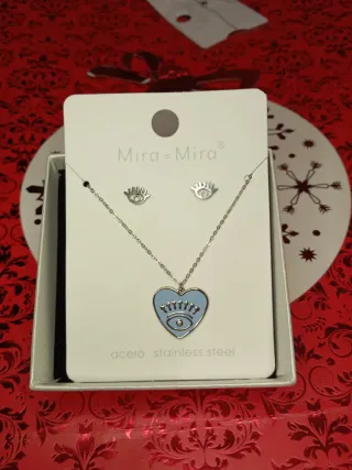 Conjunto Corazón y Ojo Acero Azul