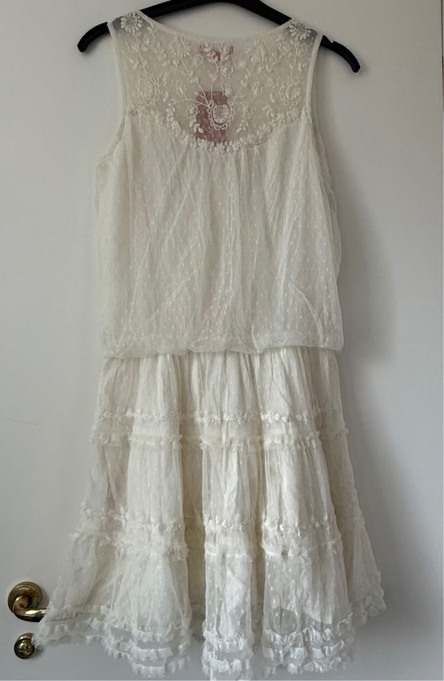 Vestido  Derhy  tul plumeti bordado blanco T.S