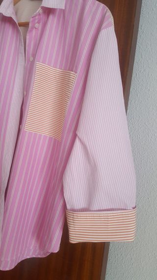 Camisa Zara Rayas Rosas y Naranja