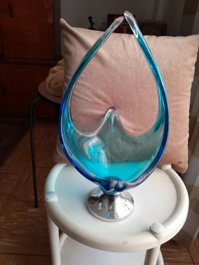 Centro de mesa cristal Murano azul metal