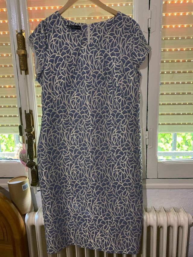 Vestido elegante azul y plateado talla XXXL