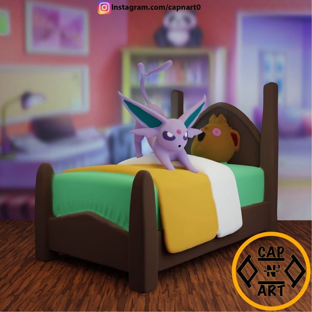 Figura 3D Espeon modelada por nosotros.