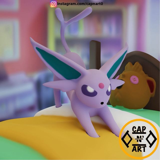 Figura 3D Espeon modelada por nosotros.
