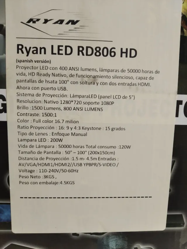 Proyector LED Ryan RD-806