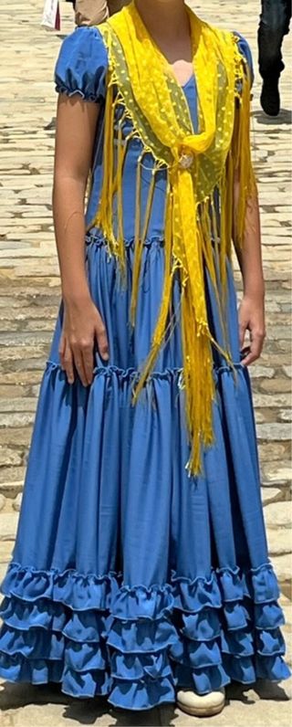 Traje Flamenca Niña Azul y Amarillo T.10-11