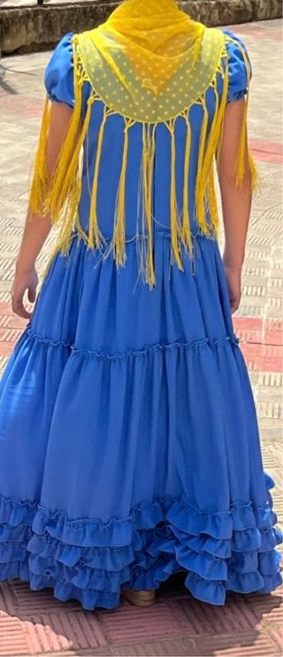 Traje Flamenca Niña Azul y Amarillo T.10-11