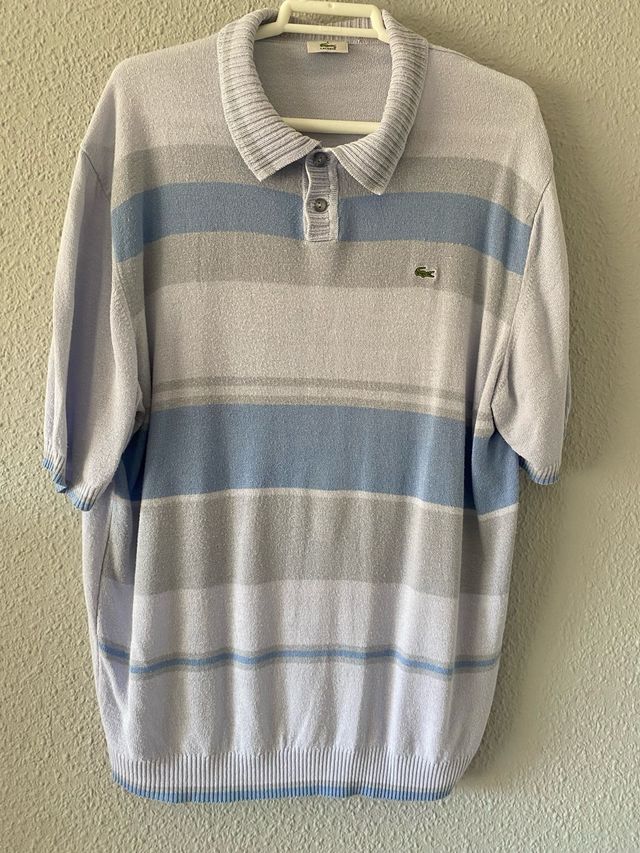 Polo Lacoste Caballero Rayas Azul y Gris talla 8