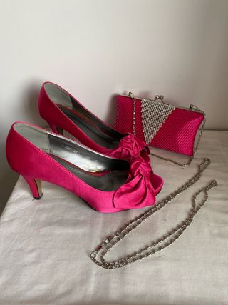 Zapatos tacón rosa y bolso fiesta T40