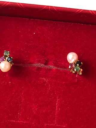 Pendientes Oro 18k con Gemas y Perlas