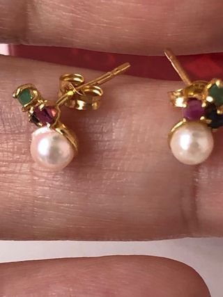 Pendientes Oro 18k con Gemas y Perlas