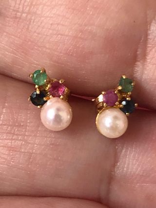 Pendientes Oro 18k con Gemas y Perlas