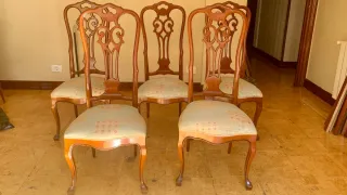 10 Sillas de Comedor de Madera y Tela