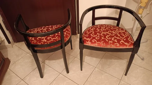 Set 2 Sedie Vintage Tessuto Rosso e Legno Nero