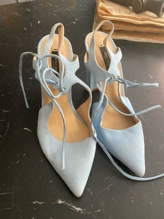 Zapatos Zara Azul Ante Tacón