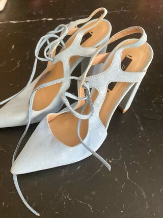 Zapatos Zara Azul Ante Tacón