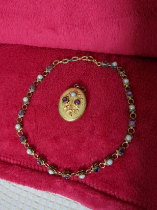 Collar y pulsera con detalles morados, 
 vintage 
