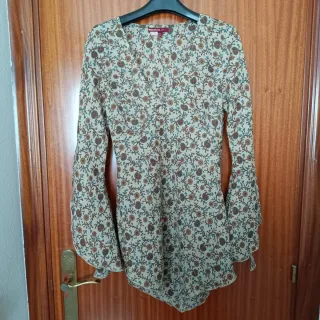 Camisola Vintage Estampada Mangas Murciélago
