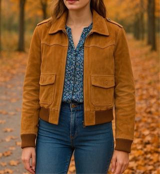 Chaqueta Bomber Ante Marrón Talla S