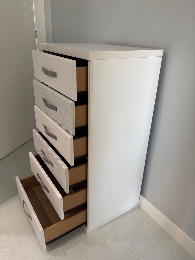 Cómoda blanca con 5 cajones