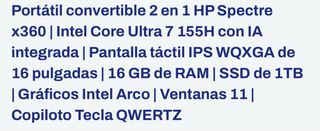 Ordenador HP Spectre 16'' Plata