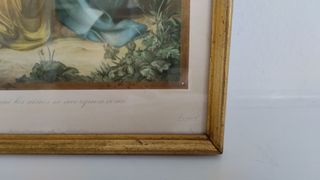 Litografía religiosa antigua Dejad que los niños