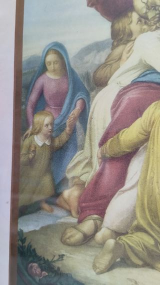 Litografía religiosa antigua Dejad que los niños