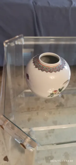 Tibor chino porcelana pájaro flor