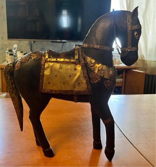Caballo madera y latón Rajastán