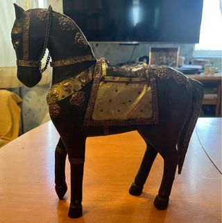 Caballo madera y latón Rajastán