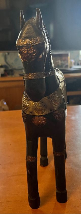 Caballo madera y latón Rajastán