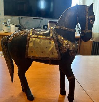 Caballo madera y latón Rajastán