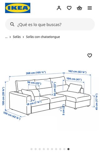 Sofá gris IKEA 3 plazas con chaiselongue canapé 