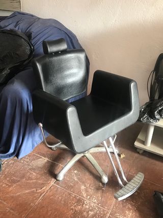 Sillón Barbería Negro Cuero Sintético