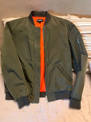 Chaqueta Bomber Pull&Bear Verde Naranja - XL