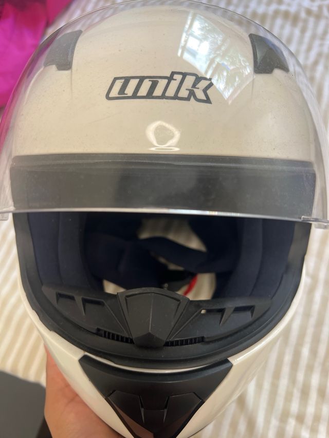 Casco Moto UNIK Blanco Negro, nuevo sin usar