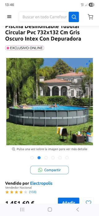 Piscina Intex Tubular 7.32m x 1.32m Gris