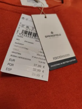 Jersey Springfield Talla XL Naranja