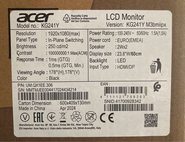 Monitor gaming  ACER Nitro KG1