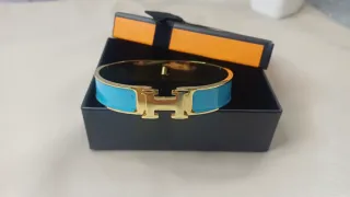 Pulsera Hermès H Click Chapado Oro 18k Turquesa