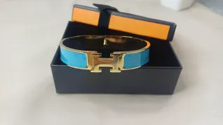 Pulsera Hermès H Click Chapado Oro 18k Turquesa