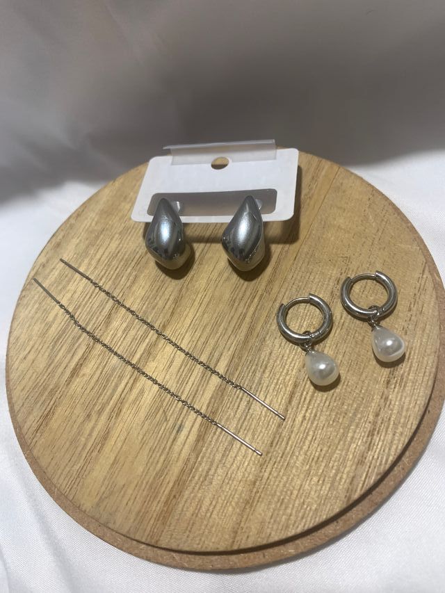 3 Pares Pendientes Acero Inoxidable Nuevos