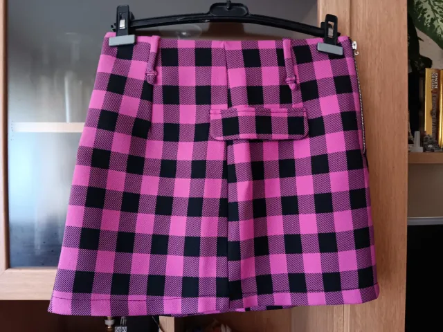 Falda mini cuadros rosa y negro