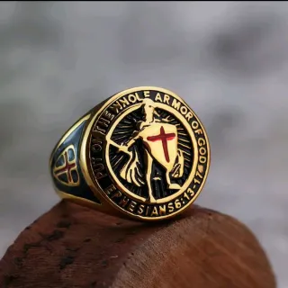 Anillo Acero Dorado Hombre Cruz Templaria