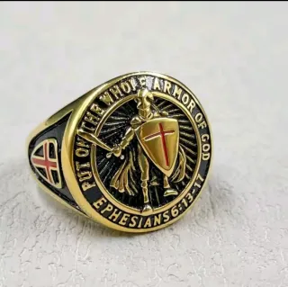 Anillo Acero Dorado Hombre Cruz Templaria