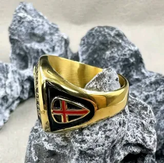 Anillo Acero Dorado Hombre Cruz Templaria